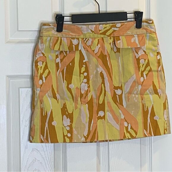 J.Crew Yellow & Orange Water Color Mini Skirt Size 4 - Picture 3 of 9